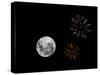 A Composite Image with Fireworks and a New Moon-Stocktrek Images-Stretched Canvas