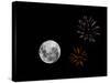 A Composite Image with Fireworks and a New Moon-Stocktrek Images-Stretched Canvas