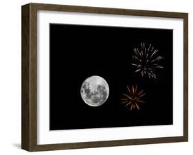 A Composite Image with Fireworks and a New Moon-Stocktrek Images-Framed Photographic Print