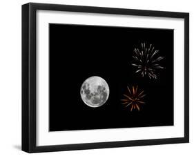 A Composite Image with Fireworks and a New Moon-Stocktrek Images-Framed Photographic Print