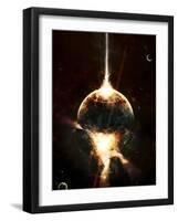 A Concentrated Gamma Ray Strikes a Planet, Tearing it Open-Stocktrek Images-Framed Photographic Print