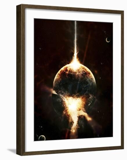 A Concentrated Gamma Ray Strikes a Planet, Tearing it Open-Stocktrek Images-Framed Photographic Print