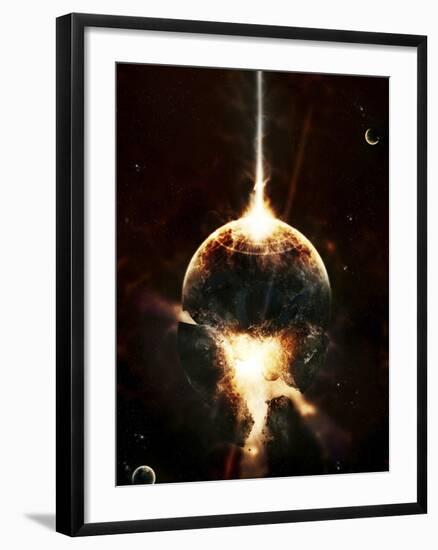 A Concentrated Gamma Ray Strikes a Planet, Tearing it Open-Stocktrek Images-Framed Photographic Print