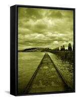 A Concrete Jetty on Water under a Stormy Sky-Cristina Carra Caso-Framed Stretched Canvas