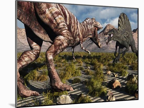 A Confrontation Between a T. Rex and a Spinosaurus Dinosaur-Stocktrek Images-Mounted Photographic Print