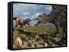 A Confrontation Between a T. Rex and a Spinosaurus Dinosaur-Stocktrek Images-Framed Stretched Canvas