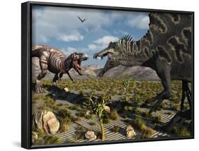 A Confrontation Between a T. Rex and a Spinosaurus Dinosaur-Stocktrek Images-Framed Photographic Print