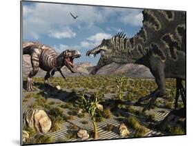 A Confrontation Between a T. Rex and a Spinosaurus Dinosaur-Stocktrek Images-Mounted Photographic Print