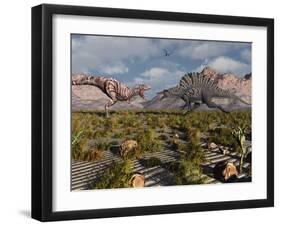 A Confrontation Between a T. Rex and a Spinosaurus Dinosaur-Stocktrek Images-Framed Photographic Print