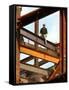 A Construction Worker Stands on a Steel Beam While Working on a High Rise Building-null-Framed Stretched Canvas