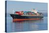 A Container Ship Anchored in a Harbour.-Gary Blakeley-Stretched Canvas