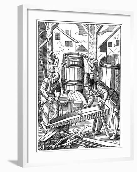 A Cooper's Workshop, 16th Century-Jost Amman-Framed Giclee Print