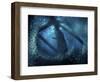 A cormorant swims through baitfish under the oil rigs in Southern California-Stocktrek Images-Framed Photographic Print