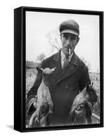 A Cotswolds Farmer Holds Two New-Born Lambs-Henry Grant-Framed Stretched Canvas