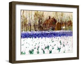 A Cottage and a Field of Hyacinths-George Hitchcock-Framed Giclee Print