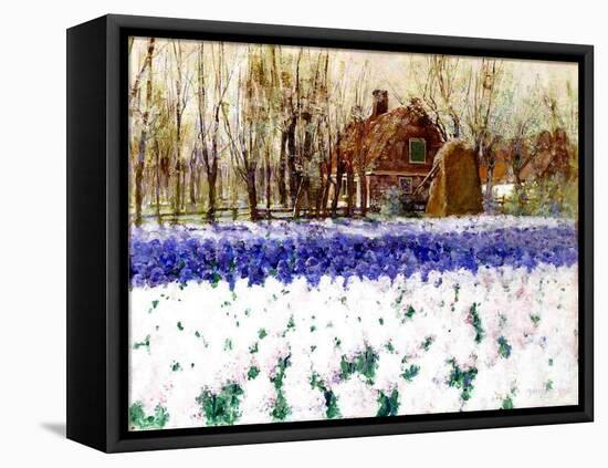 A Cottage and a Field of Hyacinths-George Hitchcock-Framed Stretched Canvas