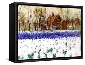 A Cottage and a Field of Hyacinths-George Hitchcock-Framed Stretched Canvas