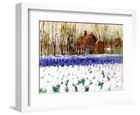 A Cottage and a Field of Hyacinths-George Hitchcock-Framed Giclee Print