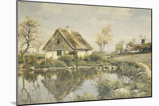 A Cottage by a Pond-Peder Mork Monsted-Mounted Giclee Print