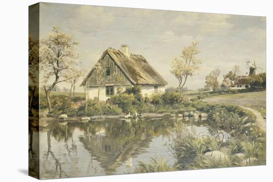 A Cottage by a Pond-Peder Mork Monsted-Stretched Canvas