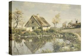 A Cottage by a Pond-Peder Mork Monsted-Stretched Canvas