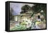 A Cottage Garden at Sunset-David Woodlock-Framed Stretched Canvas