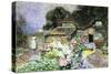 A Cottage Garden at Sunset-David Woodlock-Stretched Canvas