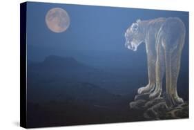 A Cougar Stands on a Cliff Ledge, Surveying the Mountains Surrounding It-Gordon Semmens-Stretched Canvas