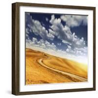 A Country Road in Field Against Moody Sky, Tuscany, Italy-null-Framed Photographic Print