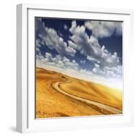 A Country Road in Field Against Moody Sky, Tuscany, Italy-null-Framed Photographic Print