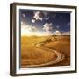 A Country Road in Field at Sunset Against Moody Sky, Tuscany, Italy-null-Framed Photographic Print