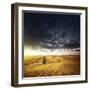 A Country Road in Field at Sunset Against Moody Sky, Tuscany, Italy-null-Framed Photographic Print