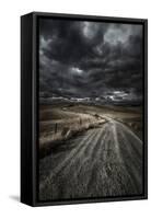 A Country Road in Field with Stormy Sky Above, Tuscany, Italy-null-Framed Stretched Canvas