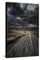 A Country Road in Field with Stormy Sky Above, Tuscany, Italy-null-Stretched Canvas