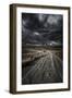 A Country Road in Field with Stormy Sky Above, Tuscany, Italy-null-Framed Premium Photographic Print