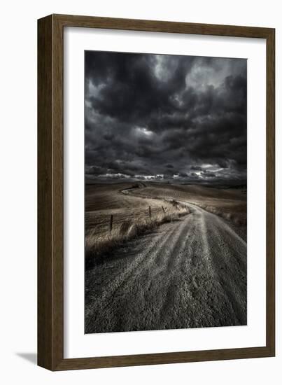 A Country Road in Field with Stormy Sky Above, Tuscany, Italy-null-Framed Photographic Print