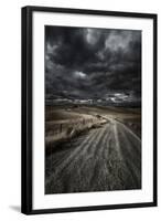 A Country Road in Field with Stormy Sky Above, Tuscany, Italy-null-Framed Photographic Print