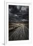 A Country Road in Field with Stormy Sky Above, Tuscany, Italy-null-Framed Photographic Print