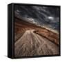 A Country Road in Field with Stormy Sky Above, Tuscany, Italy-null-Framed Stretched Canvas