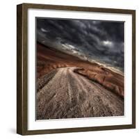 A Country Road in Field with Stormy Sky Above, Tuscany, Italy-null-Framed Photographic Print