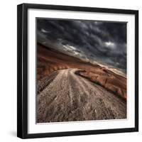 A Country Road in Field with Stormy Sky Above, Tuscany, Italy-null-Framed Photographic Print