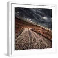 A Country Road in Field with Stormy Sky Above, Tuscany, Italy-null-Framed Photographic Print