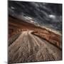 A Country Road in Field with Stormy Sky Above, Tuscany, Italy-null-Mounted Photographic Print