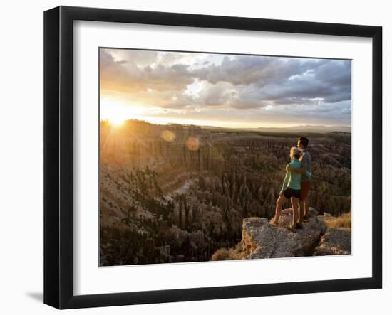 A Couple at Sunset in Bryce Canyon National Park in the Summer Overlooking the Canyon-Brandon Flint-Framed Photographic Print