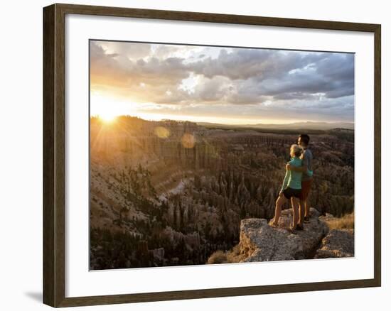 A Couple at Sunset in Bryce Canyon National Park in the Summer Overlooking the Canyon-Brandon Flint-Framed Photographic Print