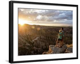 A Couple at Sunset in Bryce Canyon National Park in the Summer Overlooking the Canyon-Brandon Flint-Framed Photographic Print