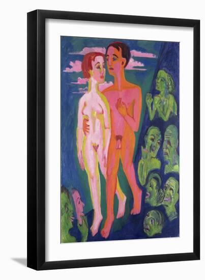 A Couple in Front of a Crowd-Ernst Ludwig Kirchner-Framed Giclee Print