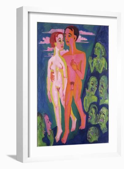 A Couple in Front of a Crowd-Ernst Ludwig Kirchner-Framed Giclee Print
