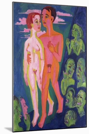 A Couple in Front of a Crowd-Ernst Ludwig Kirchner-Mounted Giclee Print