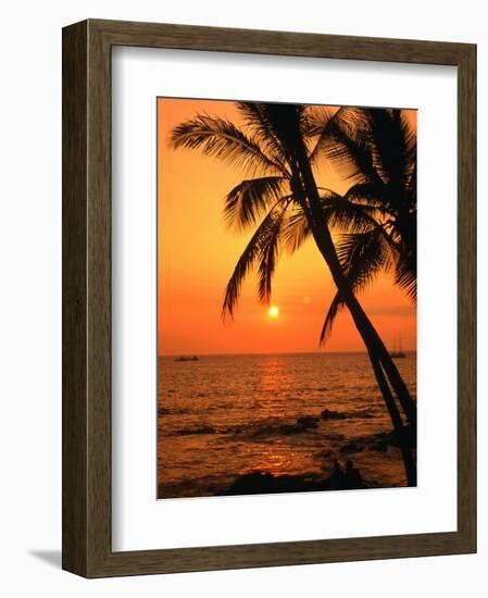 A Couple in Silhouette, Enjoying a Romantic Sunset Beneath the Palm Trees in Kailua-Kona, Hawaii-Ann Cecil-Framed Photographic Print